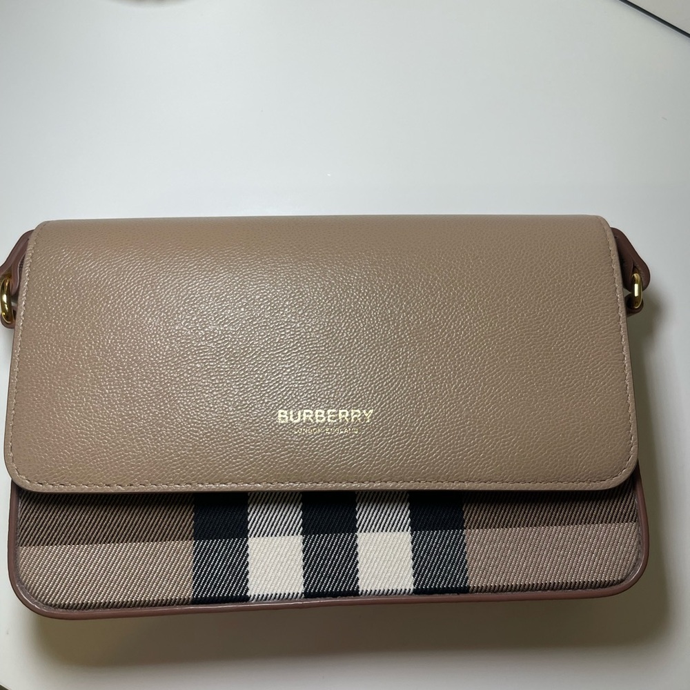 Burberry Tan and Black Check Crossbody Bag